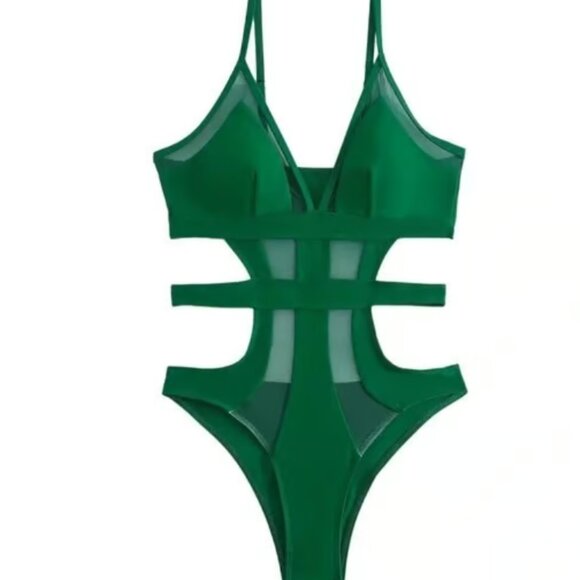 Size women's small one piece mesh green swimsuit, bathing suit, women's swimwear - Picture 1 of 5